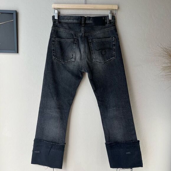 R13 Black Flare Wide Leg Jeans with Distressed Details - Picture 7 of 10